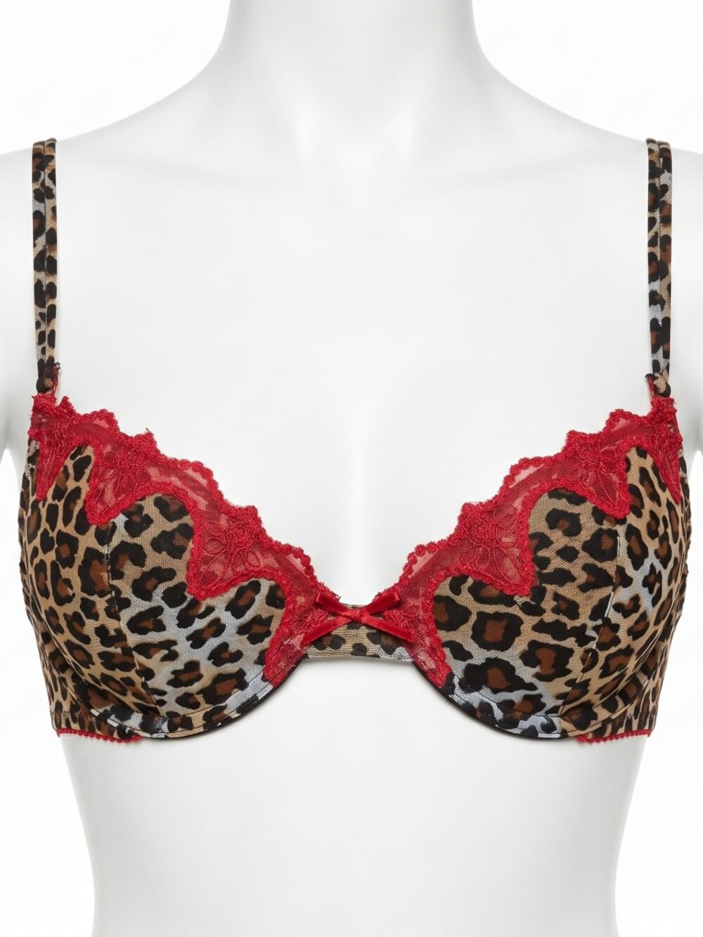 Jezebel Push Up Bra 36B NWT Leopard Animal Print Red Trim Underwire 26504